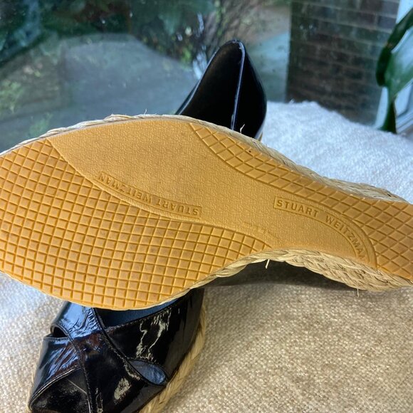 Stuart Weitzman Black patent leather Peep Toe Wedge Espadrilles, Size 8.5 - Picture 6 of 9